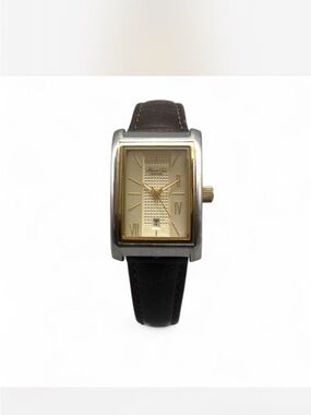 Kenneth Cole Two-Tone Rectangular Watch with Brown Leather Strap